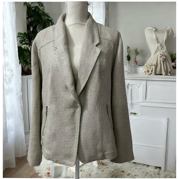 Chicos Beige Textured Blazer With Zipper Pockets Size Large‎ - Picture 1 of 10